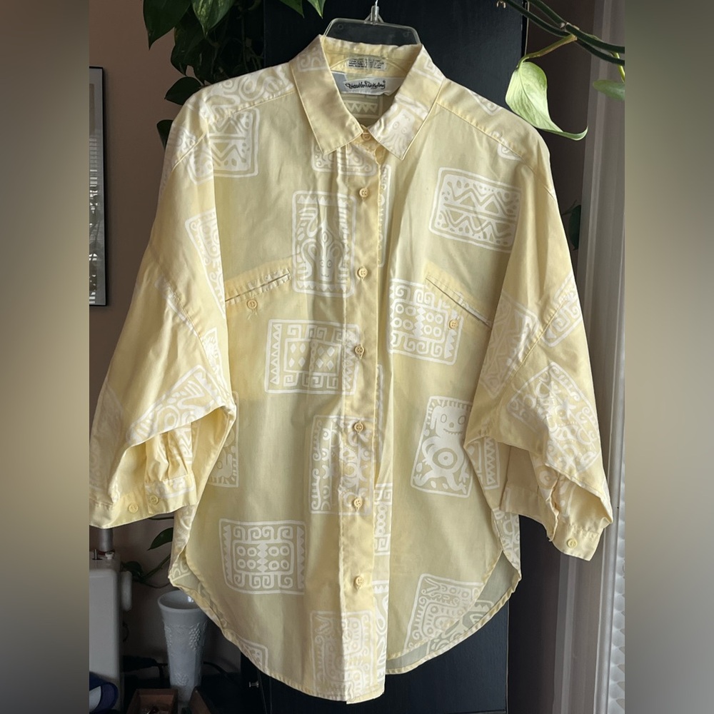 Vintage Diane Von Furstenburg Yellow Tribal Pattern Button-Up Shirt